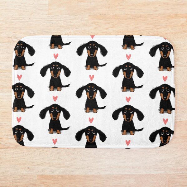Dachshund Puppy Love | Cute Black and Tan Wiener Dog with Heart Bath Mat