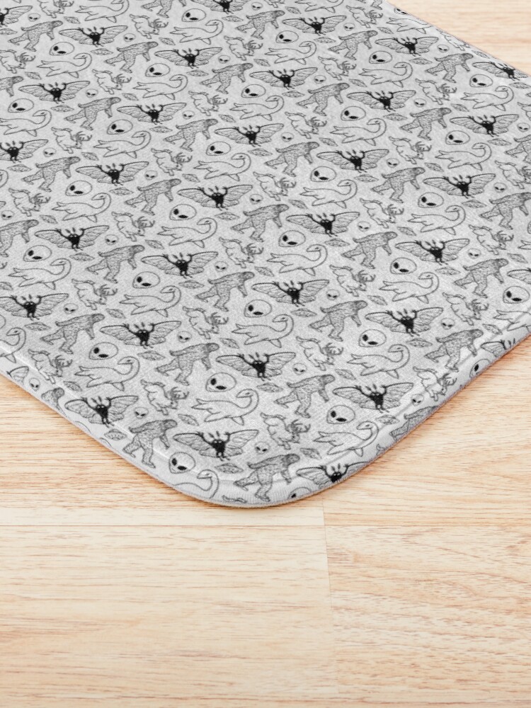 Alternate view of Cryptid Pattern (White Background) Bath Mat