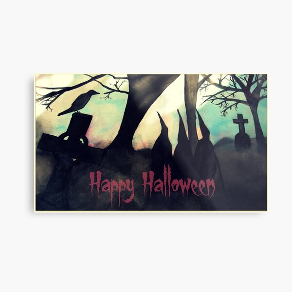 Three Witches Halloween Greetings Card Metal Print