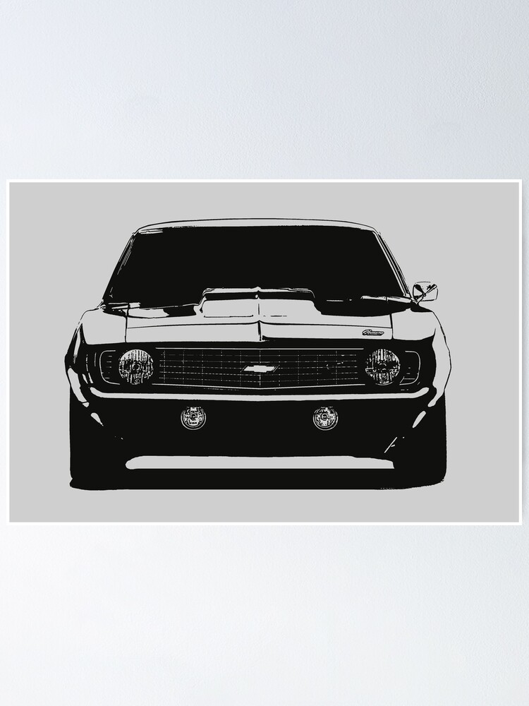 Poster 1969 Chevy Camaro Frente Estilizado Negro Sobre Fondo Claro De Mal Photography Redbubble