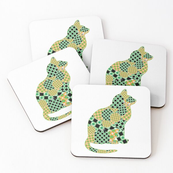Item preview, Green and Gold Patchwork Christmas Cat  designed and sold by Marianne Campolongo.