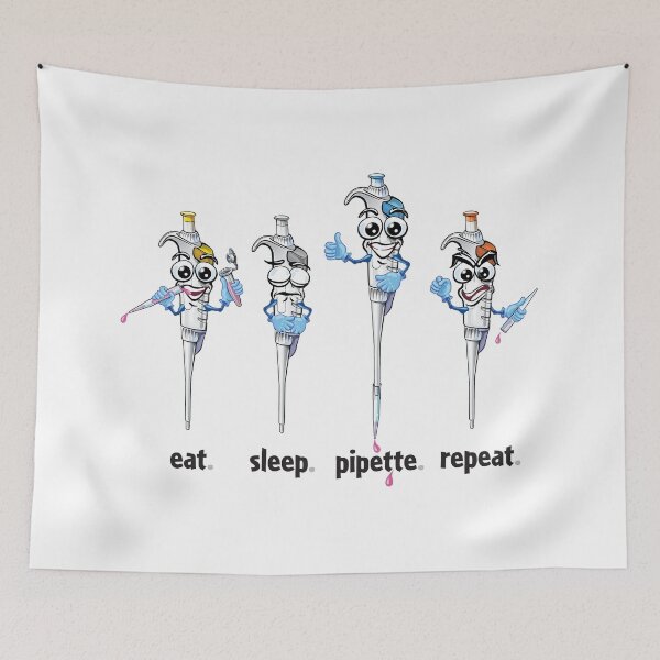 Item preview, PCR Pipette Funny Science Cartoon - Eat Sleep Pipette Repeat designed and sold by Zit-Zat-Zot.