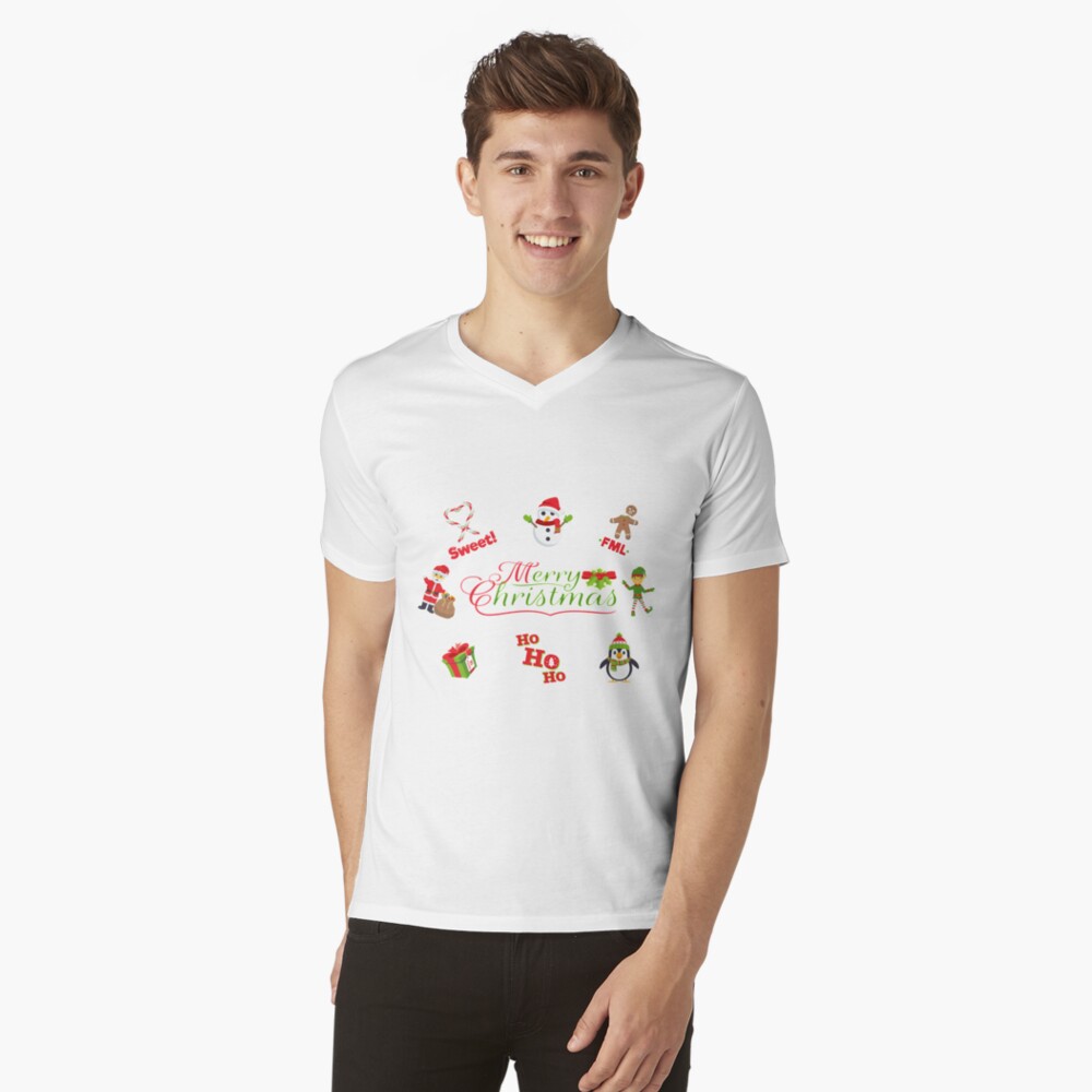 XMas pattern emoji JoyPixels V-Neck T-Shirt