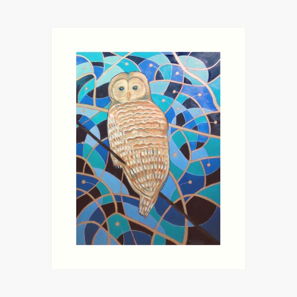 Blue Al Whimsical Owl Painting Art Print