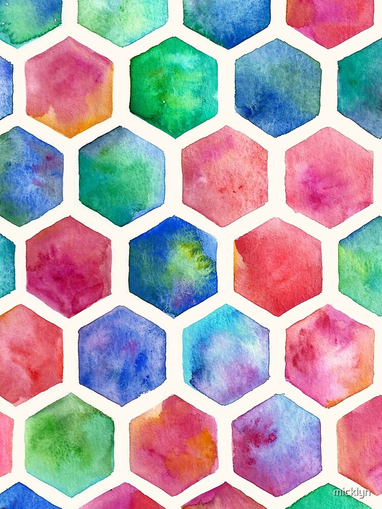 Disover Hand Painted Watercolor Honeycomb Pattern Drawstring Bag