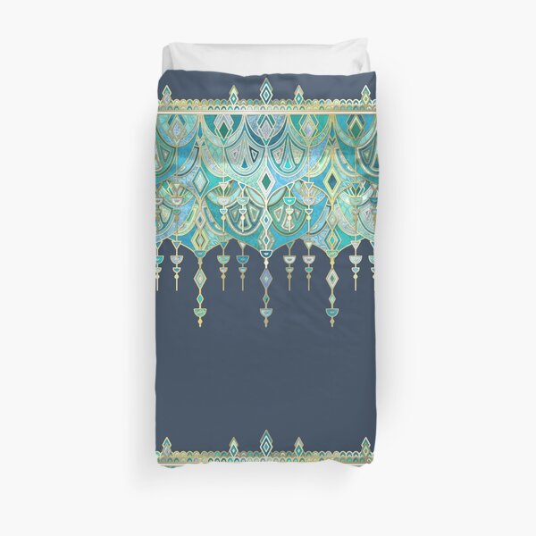 Art Deco Double Drop in Blues and Greens Duvet Cover