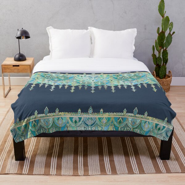 Art Deco Double Drop in Blues and Greens Throw Blanket