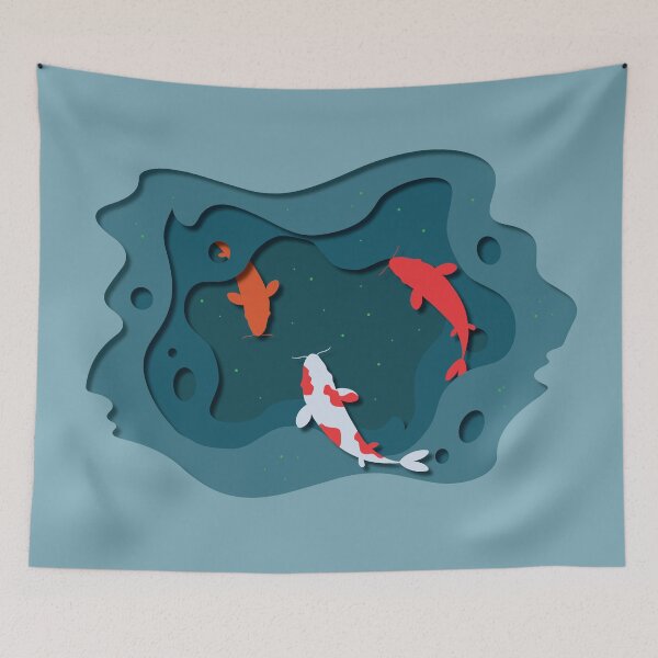 Item preview, Koi Fish Pool + blue gray background designed and sold by Yellow-Studio.