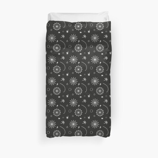 Black and White Seasonial winter vector with Snowflakes and other hand drawn images Duvet Cover