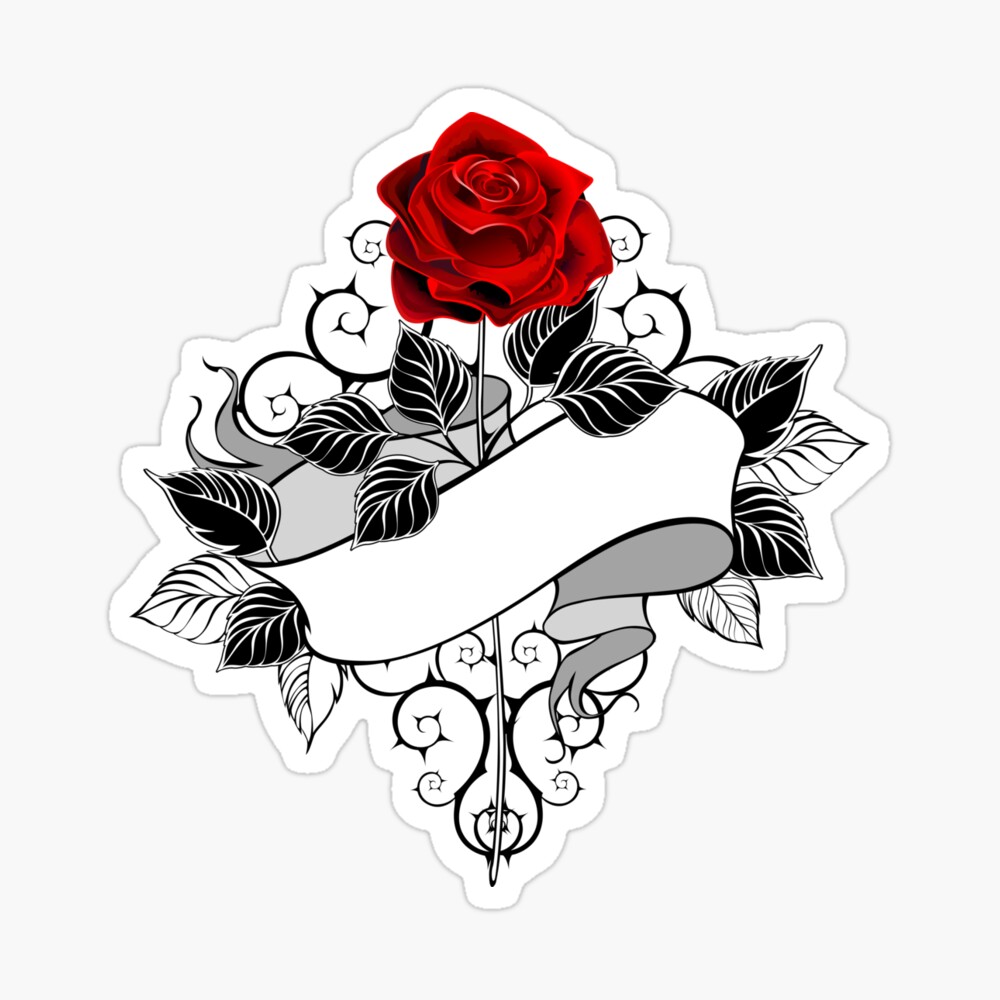 Tatouage Clé De Sol Avec Rose Poster « Rose rouge avec ruban », par Blackmoon9 | Redbubble