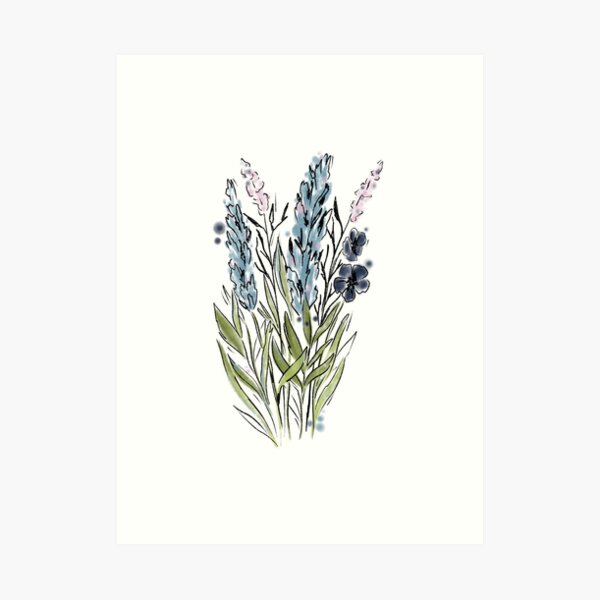 Watercolor Wildflowers Blue, Purple and Pink Art Print