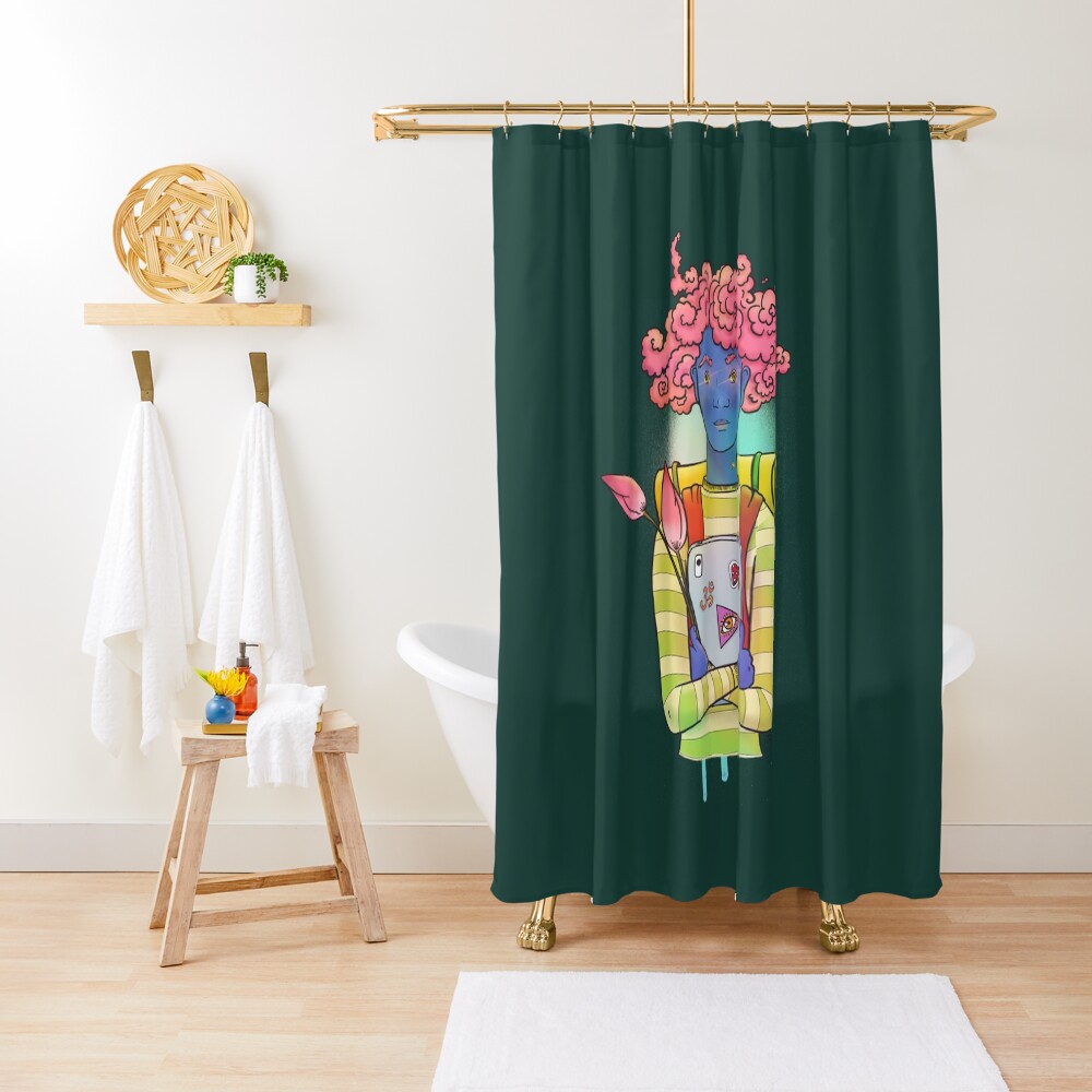 Pink curls colorful, happy illustration Shower Curtain