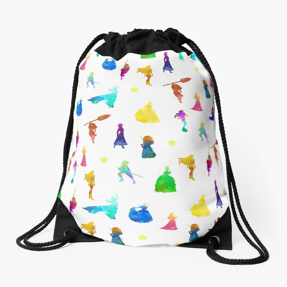 Princess Pattern Inspired Silhouette Drawstring Bag
