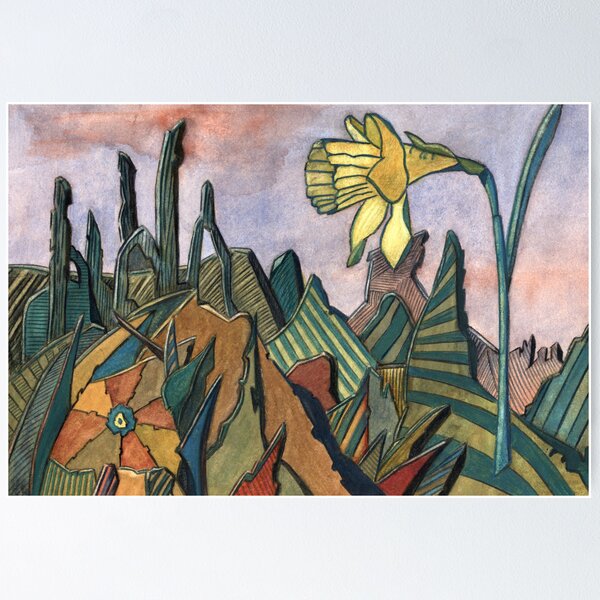 95 - LANDSCAPE WITH DAFFODIL - DAVE EDWARDS - WATERCOLOUR - MAY 2003 Poster