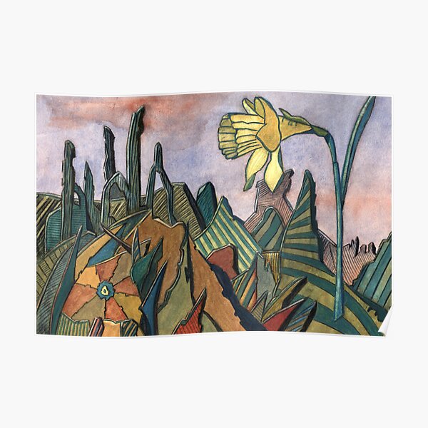 95 - LANDSCAPE WITH DAFFODIL - DAVE EDWARDS - WATERCOLOUR - MAY 2003 Poster