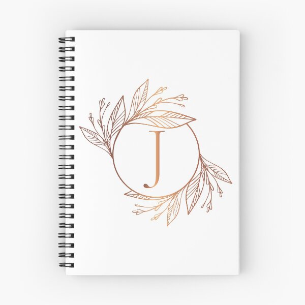 Item preview, Personalized rose gold monogram with initial letter J. Luxury leaves pattern on a white background. designed and sold by Annartlab.