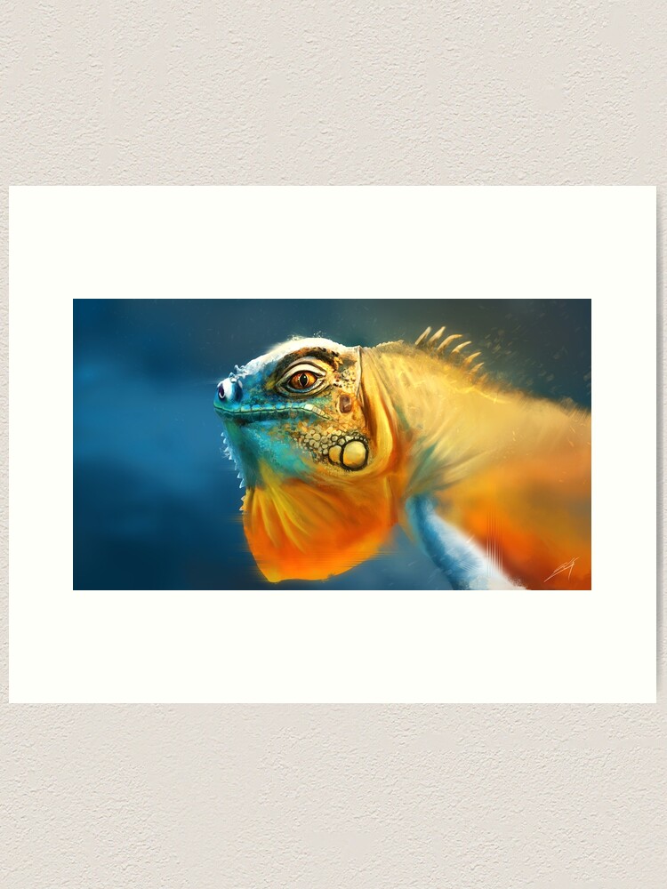 Thumbnail 1 of 3, Art Print, Tropical Iguana Painting designed and sold by Mannetheman.