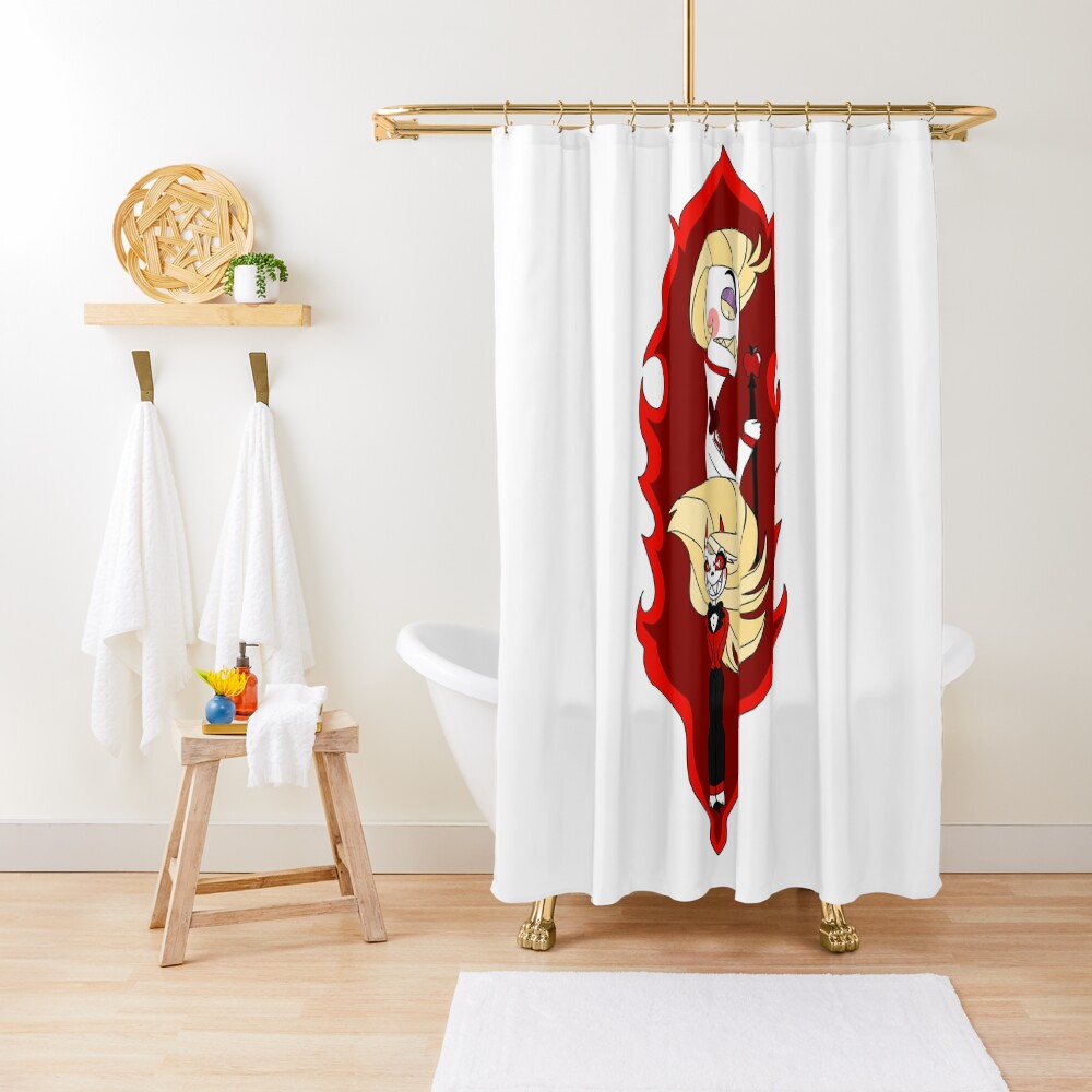 "Hazbin Hotel Charlie and Lucifer Merch" Shower Curtain by HunniPopArt