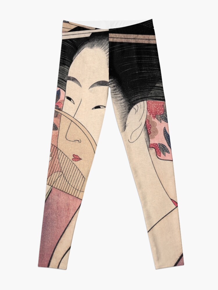 Leggings, Japanese Geisha Holding a Comb by Kitagawa Utamaro designed and sold by VintageArchive