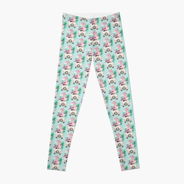 Cute Pink Christmas VW bug with presents Leggings