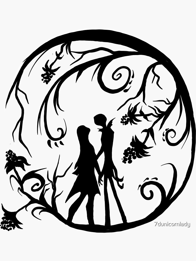  Jack And Sally Silhouette Sticker For Sale By 7dunicornlady Redbubble