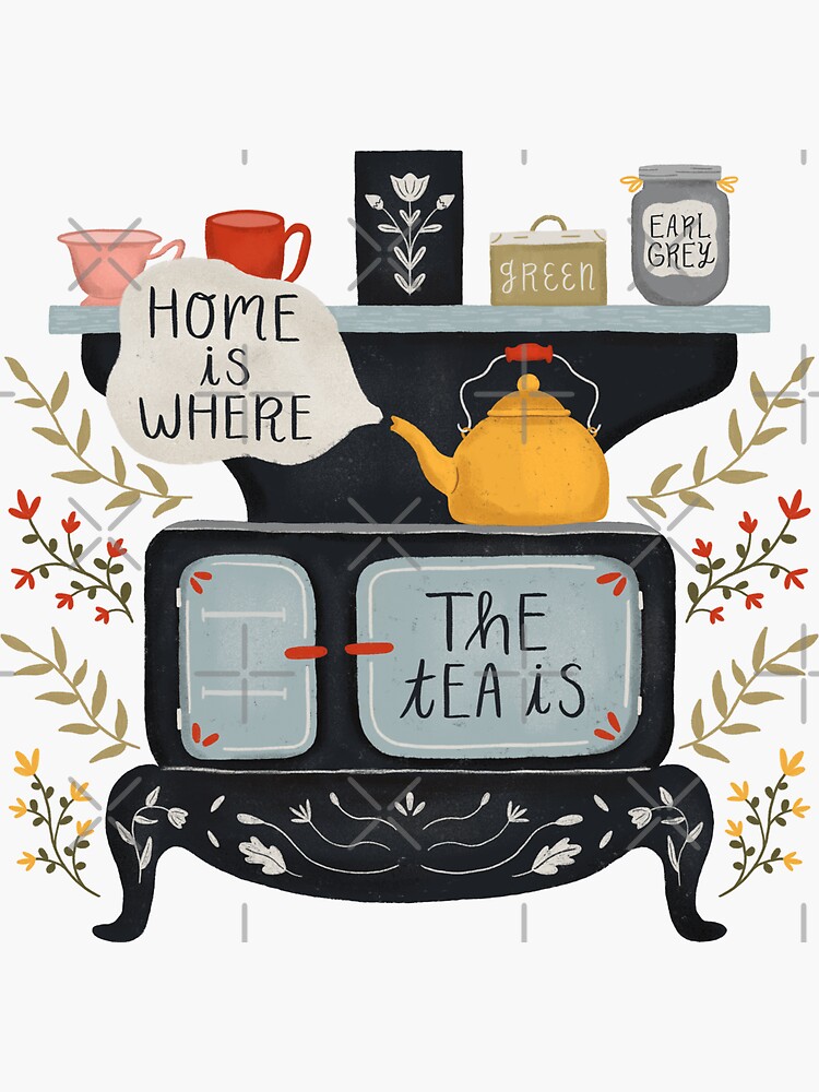 Thumbnail 3 of 3, Sticker, Home Is Where the Tea Is designed and sold by ohjessmarie.