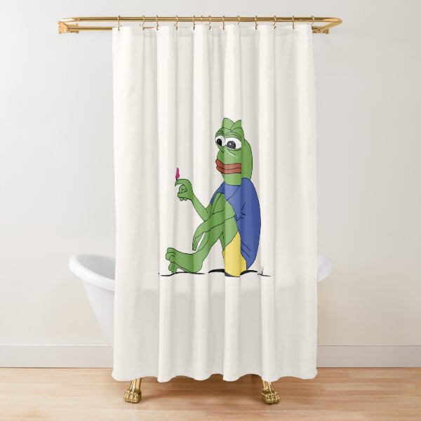 Pepe The Frog Meme Sad Crying PepeTheFrog with Butterfly landing on finger  HD Pastel Beige Background HIGH QUALITY Shower Curtain for Sale by iresist