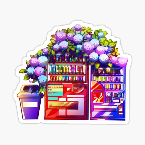 The Japanese vending machines and the hydrangea flowers Sticker
