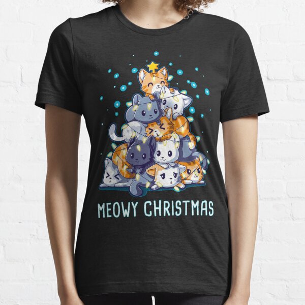 Meowy Christmas Cat Christmas Tree Lights Essential T-Shirt