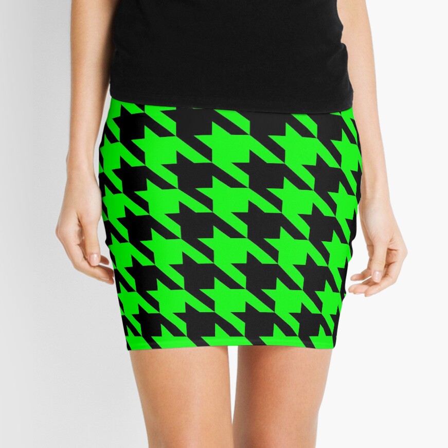 lime green houndstooth Mini Skirt