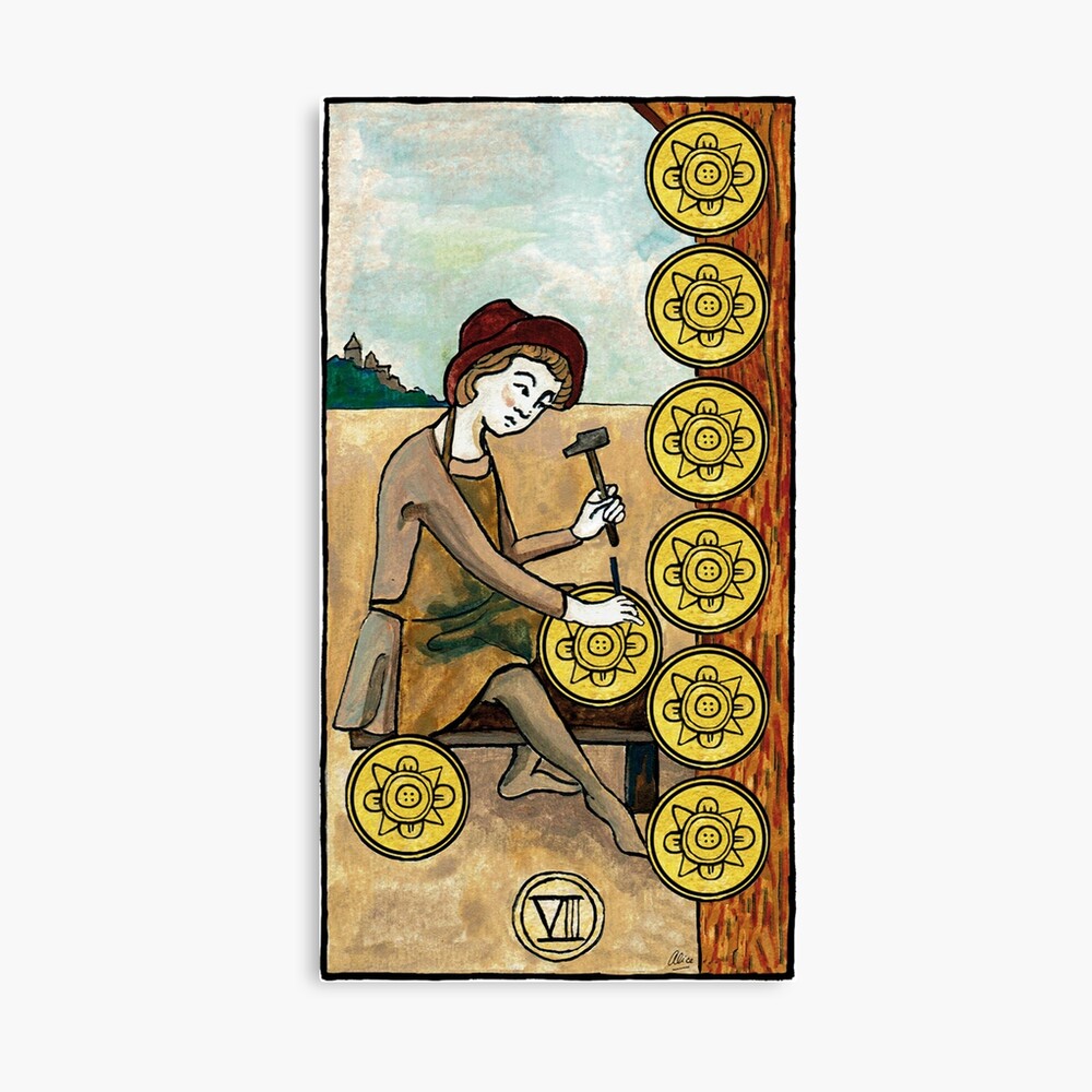 5 De Deniers Tarot De Marseille Poster « Tarot de Marseille-Waite 8 de Deniers », par lesmotsclefs |  Redbubble