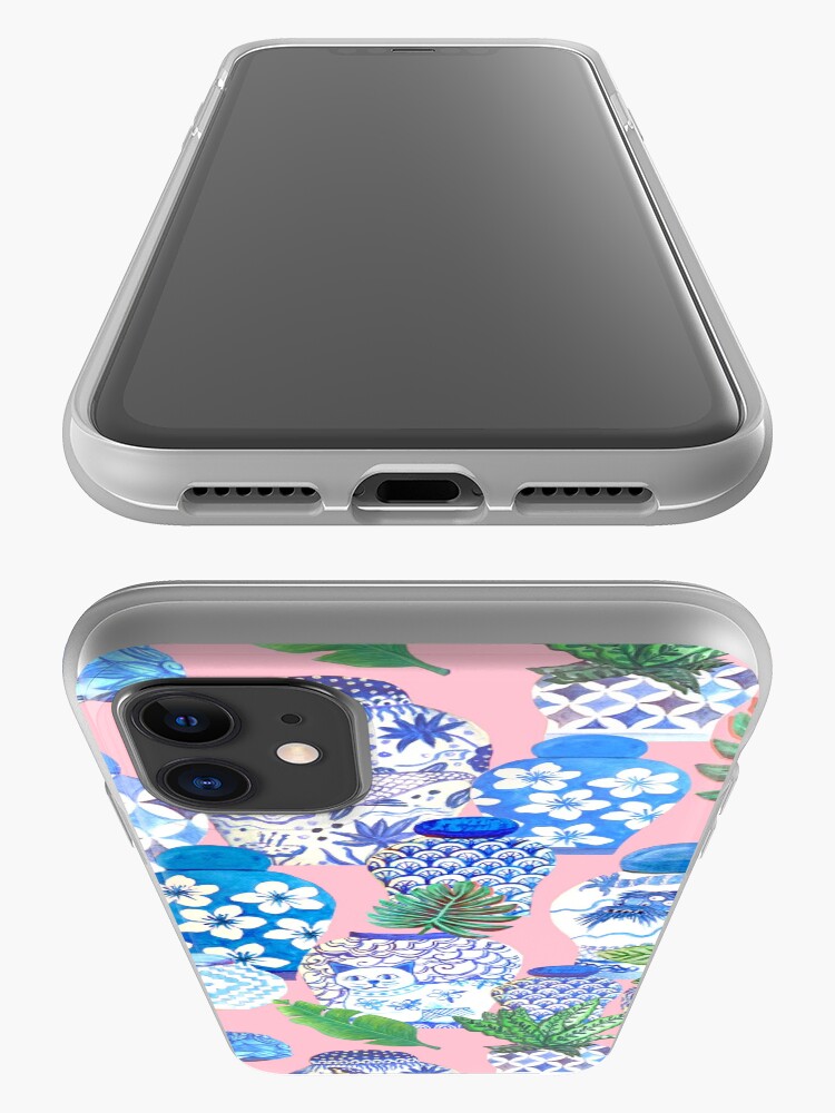 Alternate view of chinese ginger jars and foo dogs with palms on pink iPhone Case & Cover
