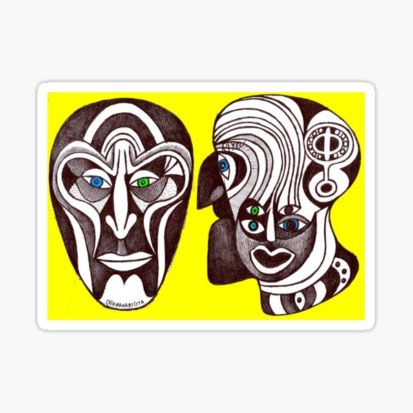 My twin illogical fractal faces (original handmade drawing) Sticker