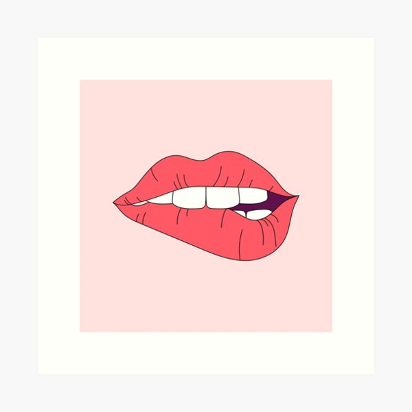 Pink Biting Lip  Art Print