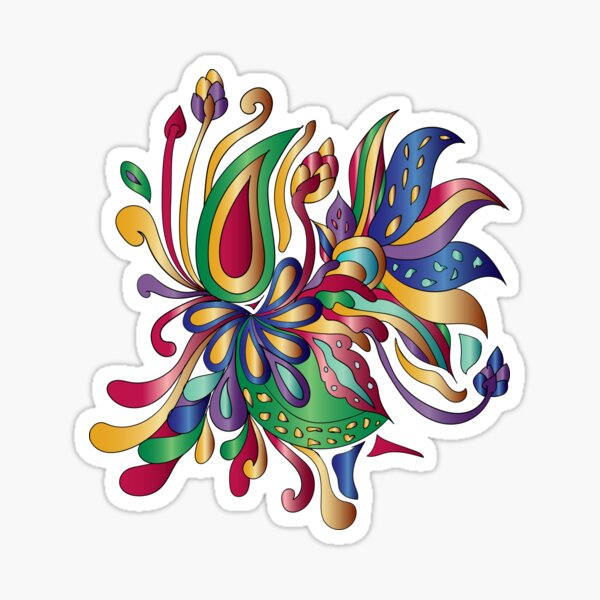 Groovy Mushroom Paisley Florals- Jewel Tone Pattern Sticker