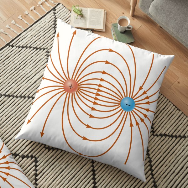 Lines of the electric field of two unlike charges Floor Pillow