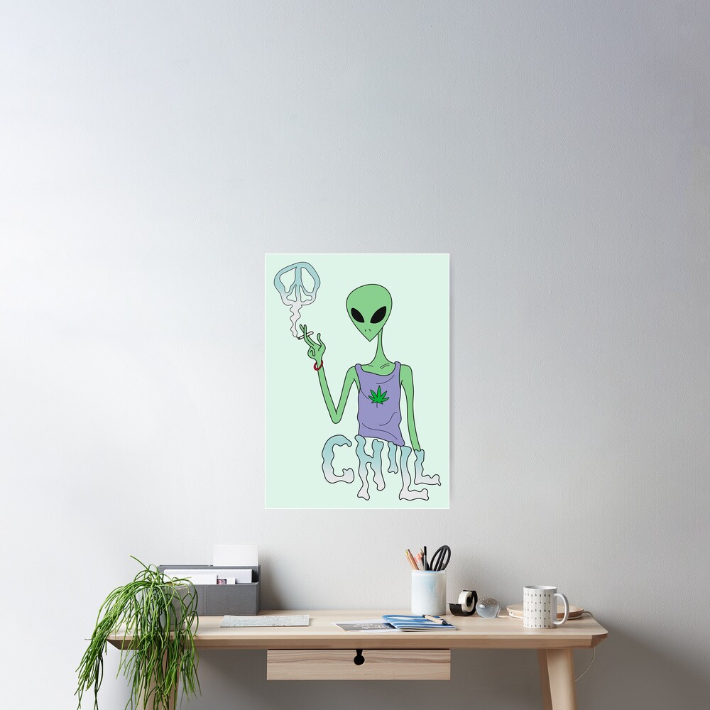 Adesivo decalque de vinil para parede com desenho de alien Stay Chill 57 x  89 cm