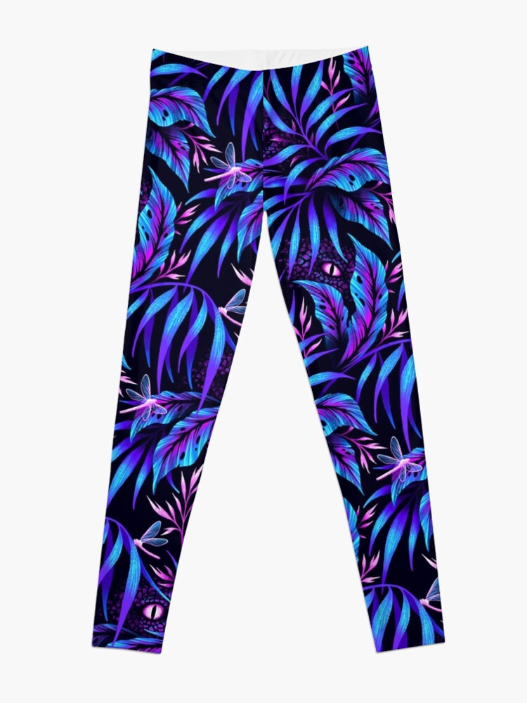 Thumbnail 3 of 5, Leggings, Jurassic Jungle - Blue Pink designed and sold by Andrea Muller.