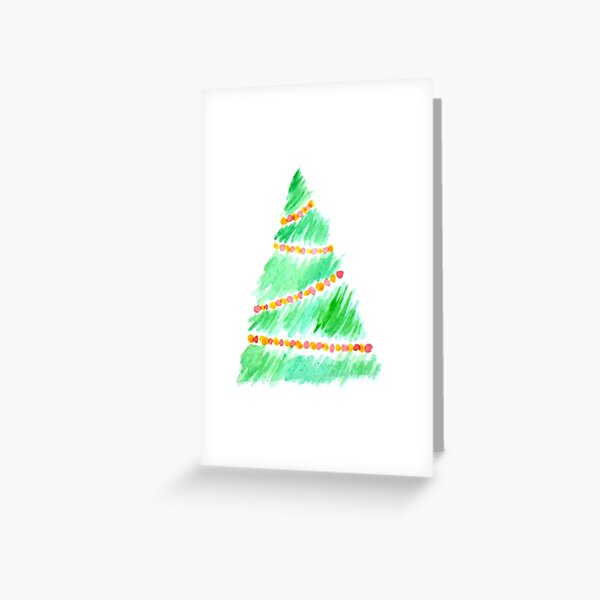 Watercolour Christmas Tree With Lights Greeting Card