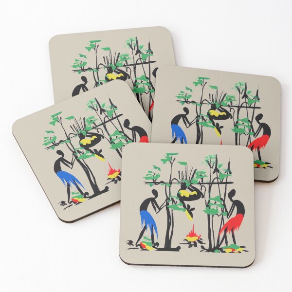 Item preview, Two colorful successful African hunters roasting bush meat. designed and sold by Squirrox.
