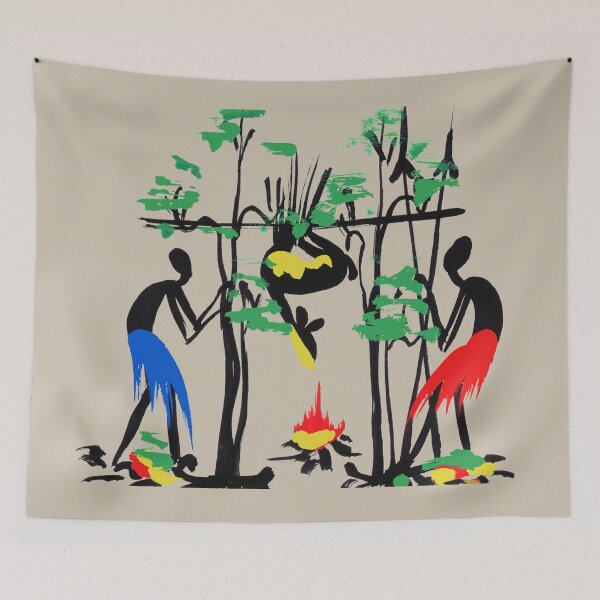 Item preview, Two colorful successful African hunters roasting bush meat. designed and sold by Squirrox.