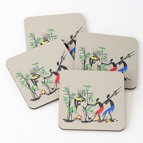 Item preview, Two colorful successful African hunters roasting bush meat. designed and sold by Squirrox.