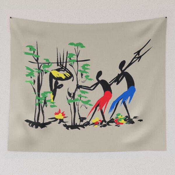 Item preview, Two colorful successful African hunters roasting bush meat. designed and sold by Squirrox.