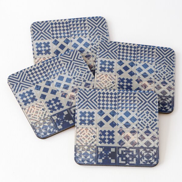 Item preview, Glossy Modern Azulejos - Shimmering Geometric Patterns in White and Blue designed and sold by Georgia Mizuleva.