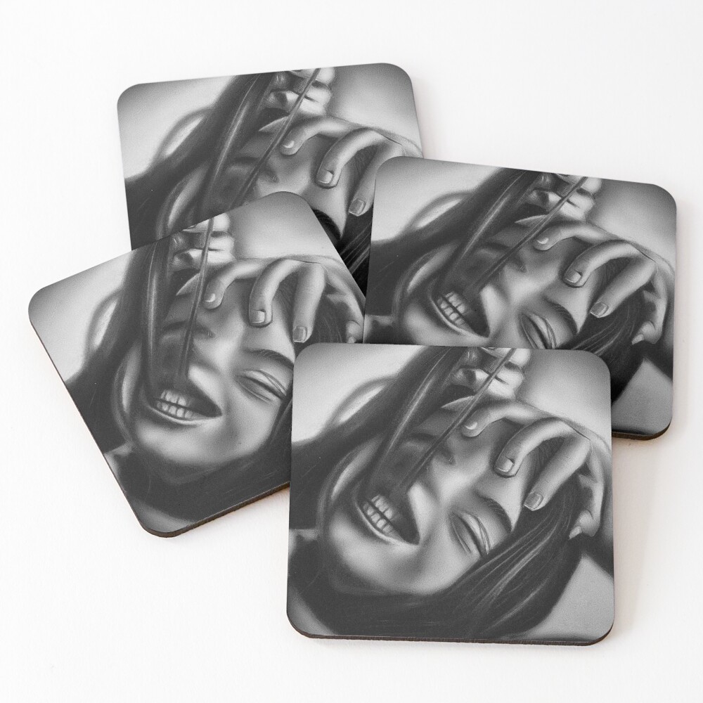 Death of a smile (Charcoal drawing) Coasters (Set of 4)