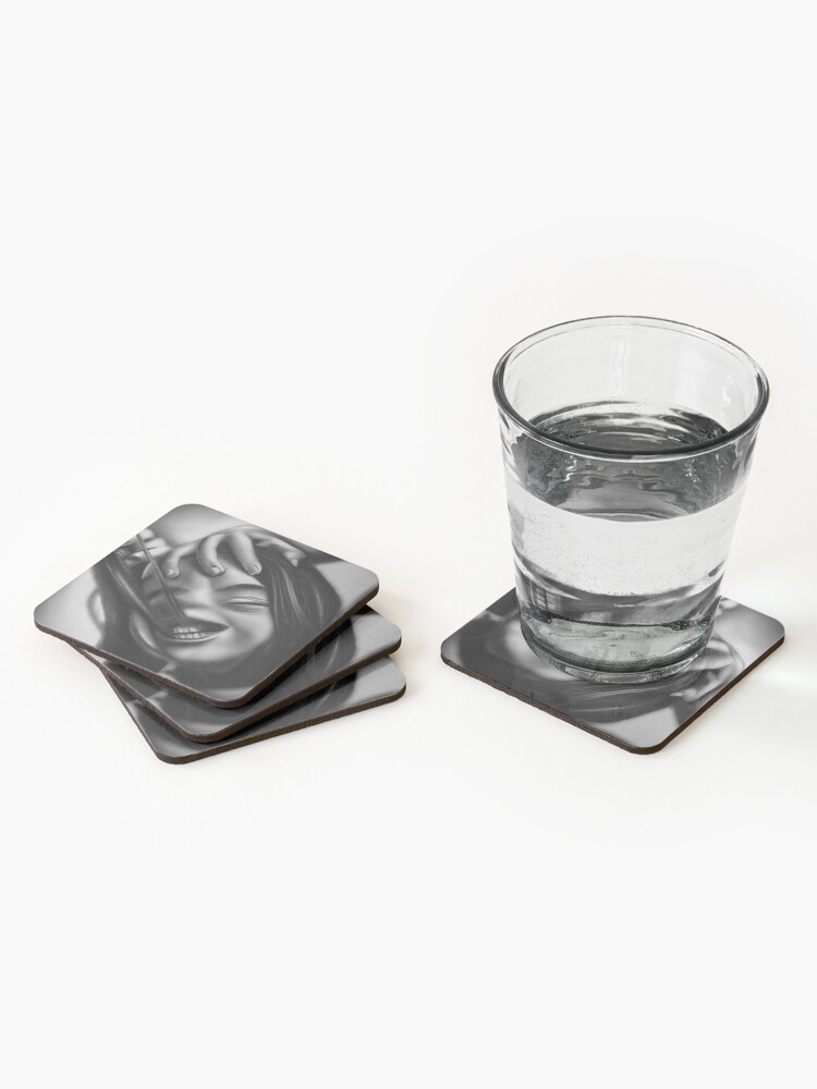 Alternate view of Death of a smile (Charcoal drawing) Coasters (Set of 4)