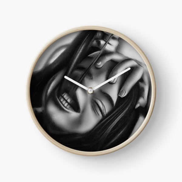 Death of a smile (Charcoal drawing) Clock
