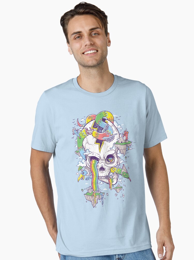 Thumbnail 1 of 7, Essential T-Shirt, Flying Rainbow skull Island designed and sold by biotwist.