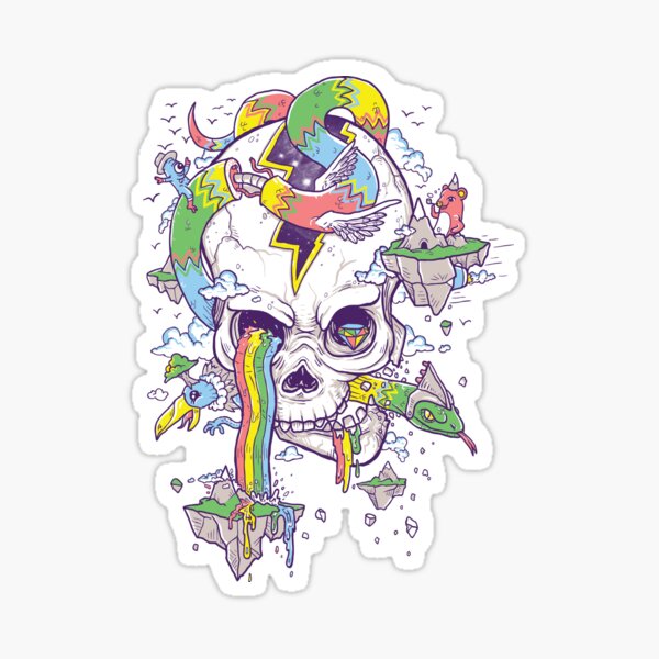 Flying Rainbow skull Island Sticker