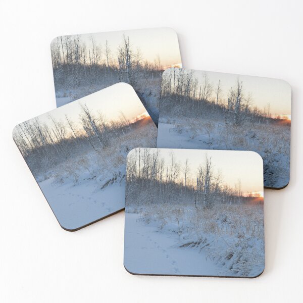 Item preview, Sunrise on a frozen snowy river forest river in the tracks of wild animals designed and sold by yarvin13.